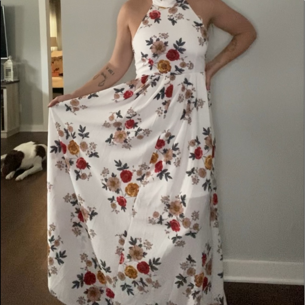 High neck white maxi dress